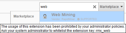 RapidMiner Studio global search when only shipped extensions are whitelisted.