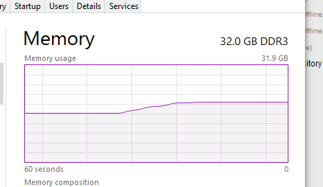 Memory usage for the process above with (bottom) and without (top) the new data core