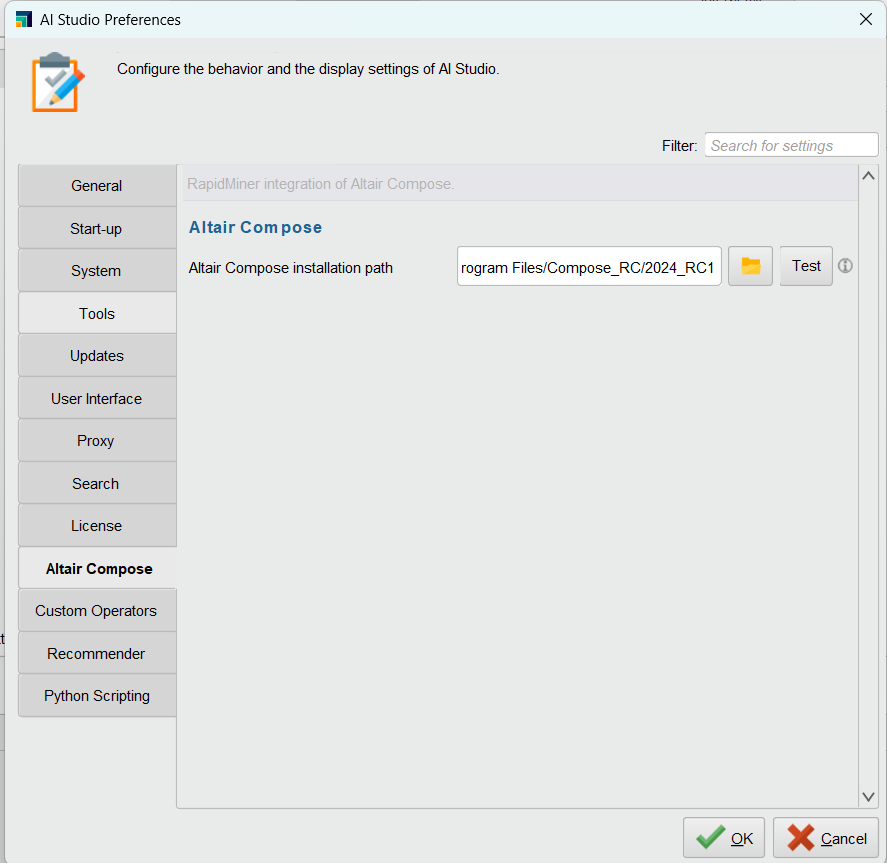 Altair Compose installation path